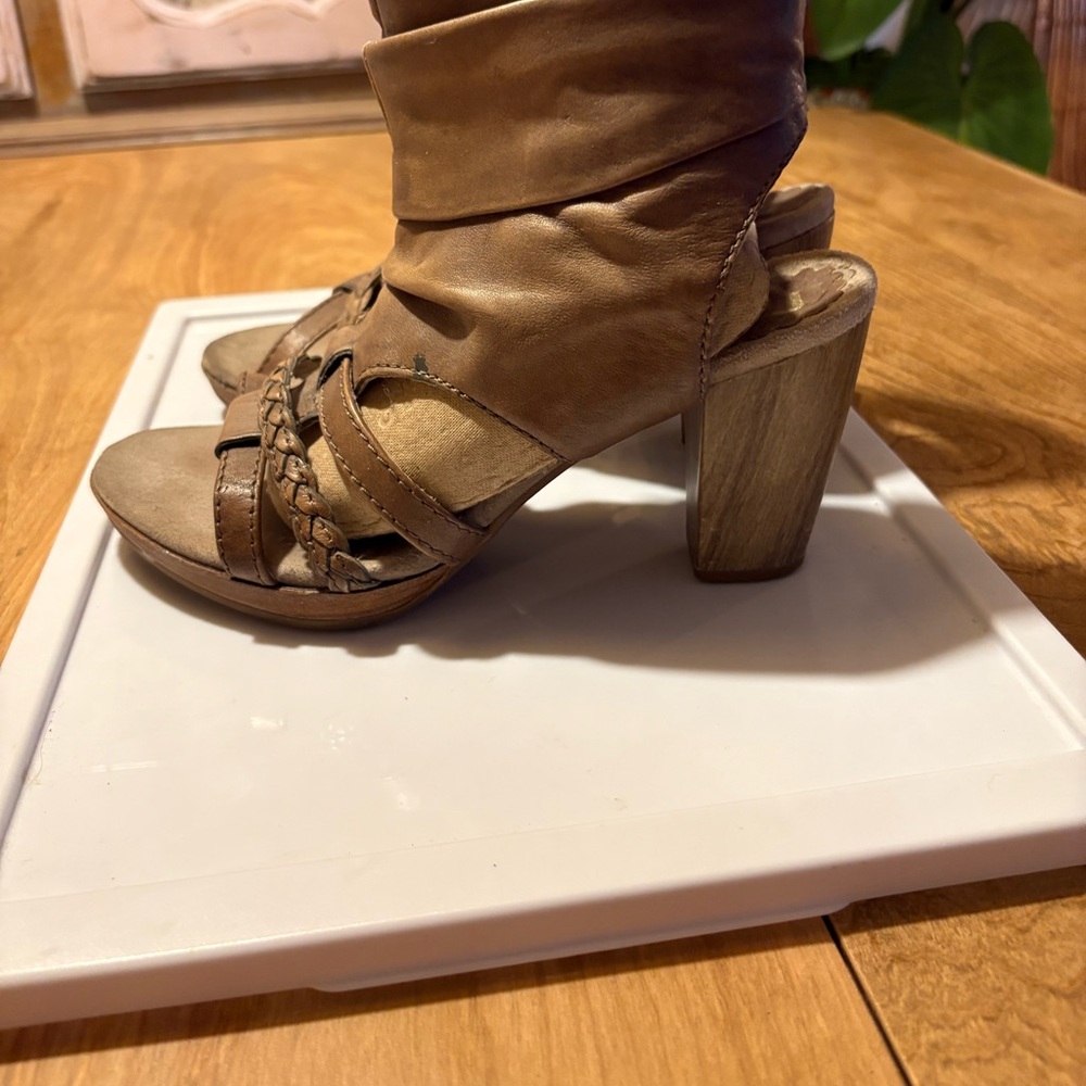 Boho Taupe  Leather Women's Heeled Sandals
